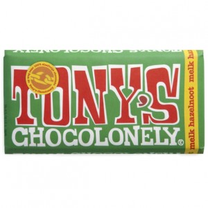 Tony's Chocolonely Melk-hazelnoot chocoladereep, 180 gram